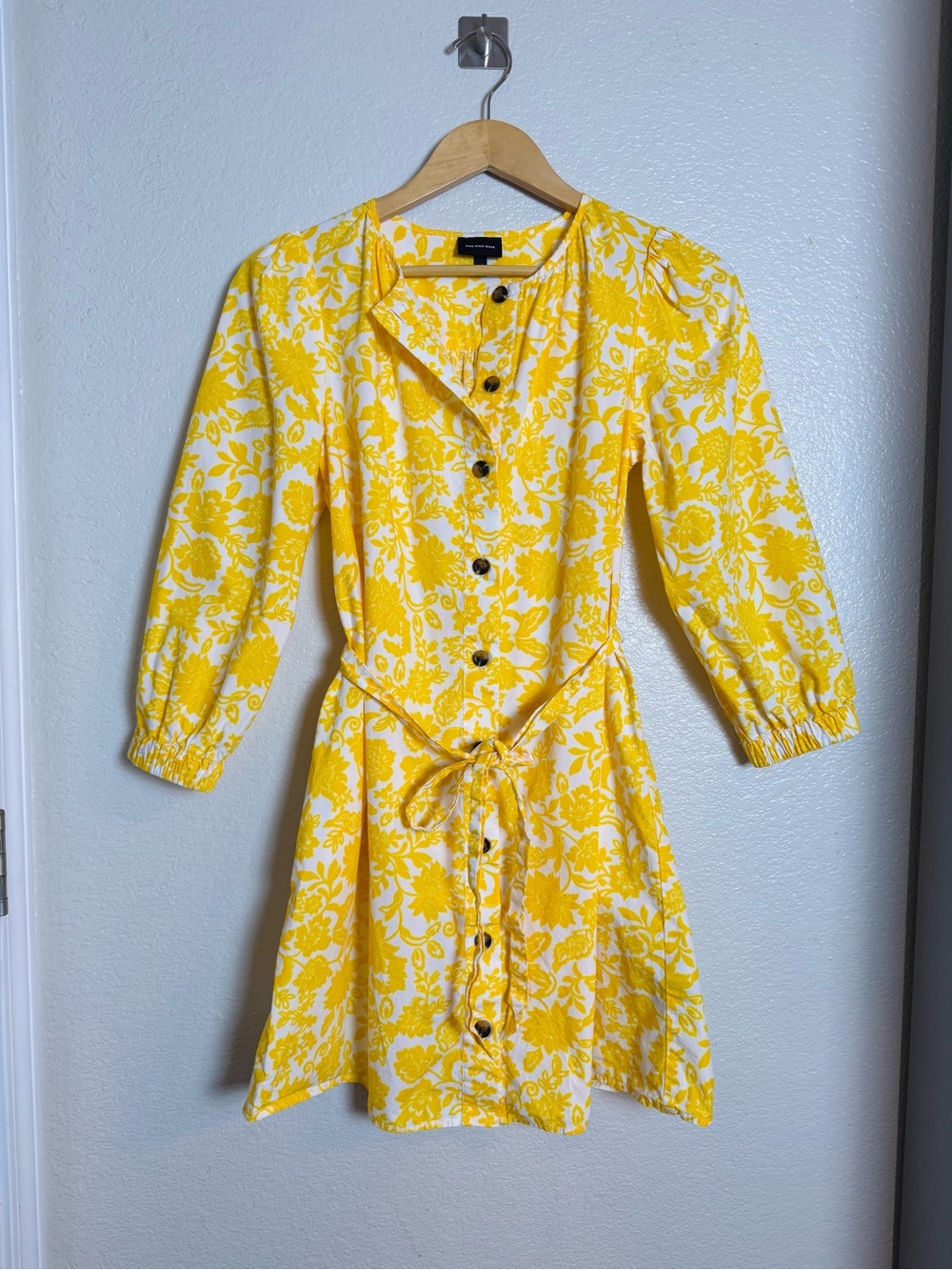 Yellow Floral Belted Dress XS